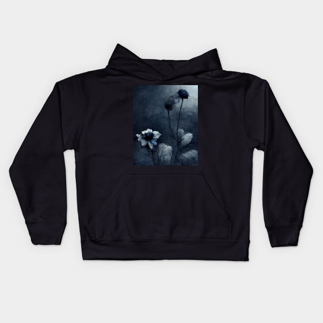 Lonely Withered Flowers in Shades of Dark Blue and Grey Kids Hoodie by AmazinfArt